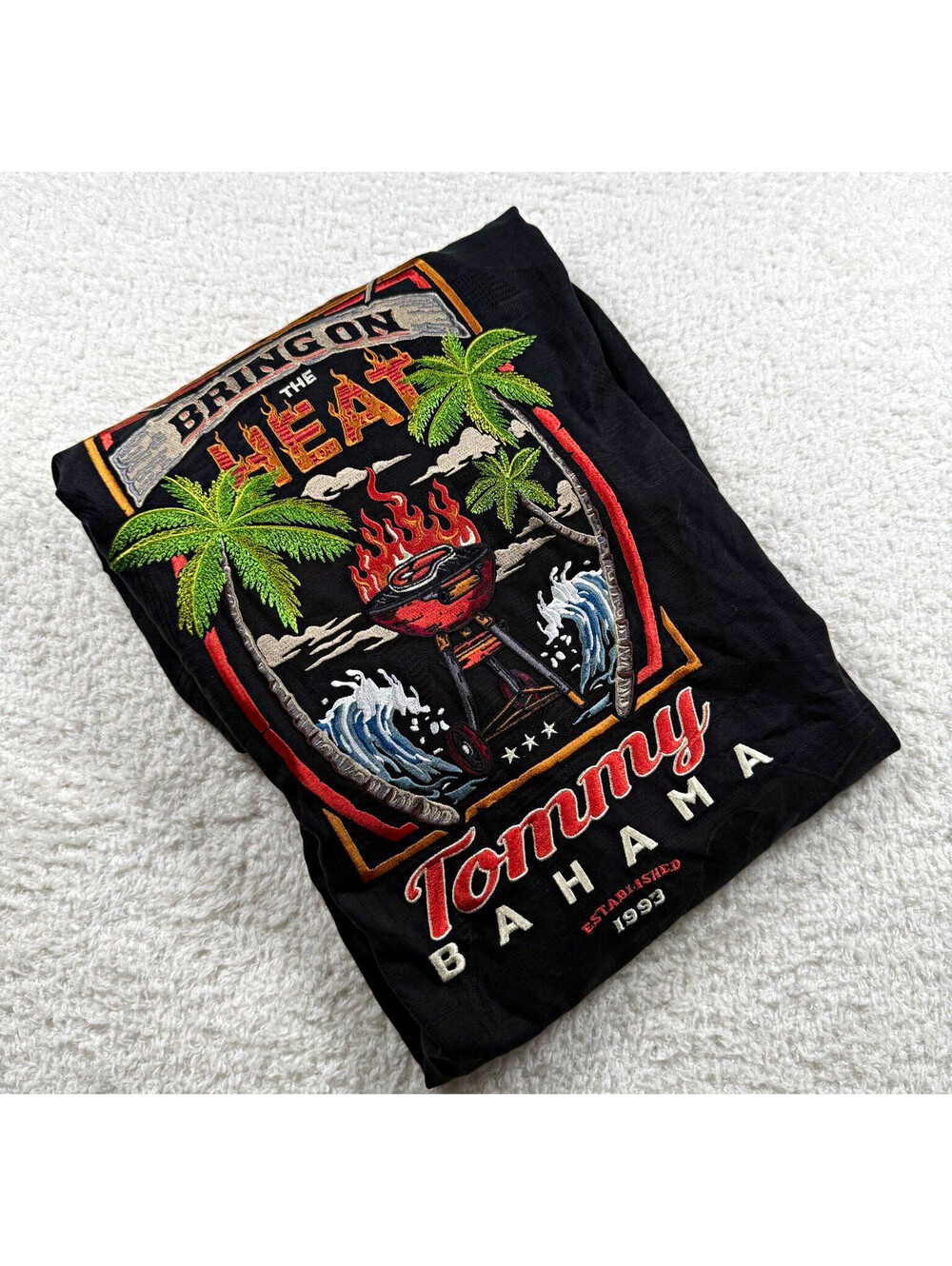 Tommy Bahama XXL Black Silk Shirt Bring On The Heat Embroidered Hawaiian